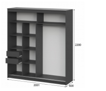 Шкаф-купе ШКП-3 2000 мм графит (СВ) в Реж - rezh.mebel-e96.ru