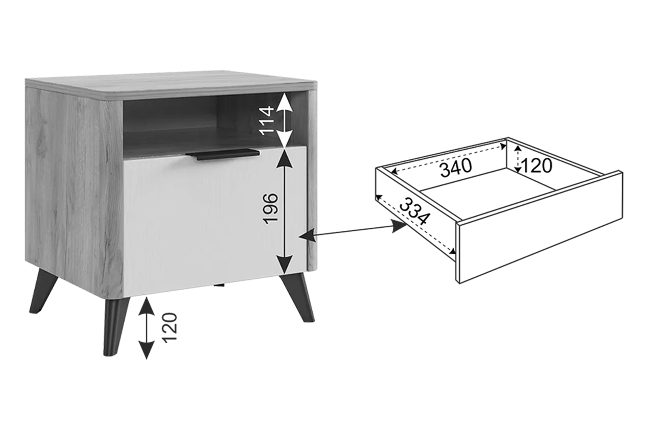 Тумба прикроватная Адам графит (Мебельсон) в Реж - rezh.mebel-e96.ru