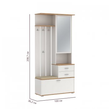 Шкаф для прихожей 65.08 Антре с зеркалом вотан/белый (Олмеко) в Реж - rezh.mebel-e96.ru