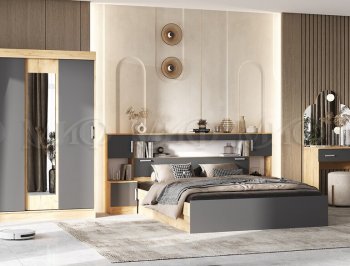 Спальный гарнитур Бася крафт/графит (Миф) в Реж - rezh.mebel-e96.ru