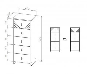 Комод (5 ящиков) Байкал Графит/Дуб золотой (СВ) в Реж - rezh.mebel-e96.ru