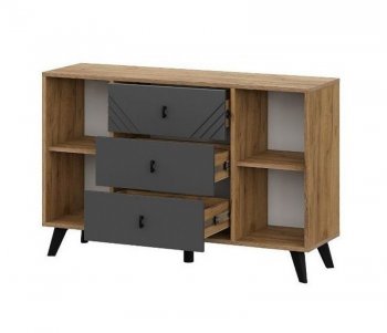 Комод 3 ящ. двухств. Байкал Графит/Дуб золотой (СВ) в Реж - rezh.mebel-e96.ru