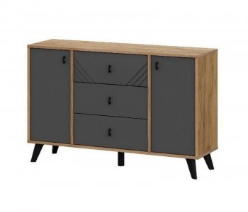 Комод 3 ящ. двухств. Байкал Графит/Дуб золотой (СВ) в Реж - rezh.mebel-e96.ru