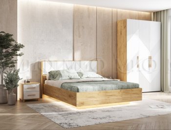 Кровать парящая Ирис крафт/белый с подсветкой (Миф) в Реж - rezh.mebel-e96.ru