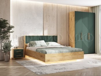 Кровать парящая с ПМ Ирис грин/дуб крафт (Миф) в Реж - rezh.mebel-e96.ru