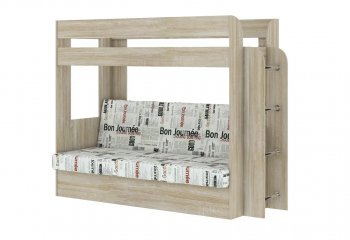 Кровать 2-х ярусная с диваном Карамель 75 сонома/газета в Реж - rezh.mebel-e96.ru