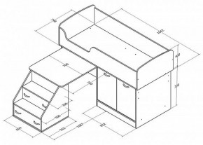 Кровать-чердак Дюймовочка-2 Дуб молочный/орех в Реж - rezh.mebel-e96.ru