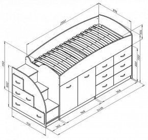 Кровать-чердак Дюймовочка-4  Дуб молочный/Оранжевый в Реж - rezh.mebel-e96.ru