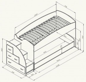 Кровать-чердак Дюймовочка-4.2  Дуб молочный/Оранжевый в Реж - rezh.mebel-e96.ru