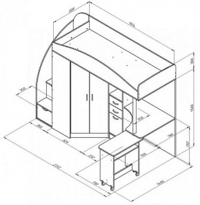 Кровать-чердак Теремок-1 Гранд  Дуб молочный/Венге в Реж - rezh.mebel-e96.ru