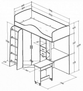 Кровать-чердак Теремок-1 Дуб молочный/Голубой в Реж - rezh.mebel-e96.ru