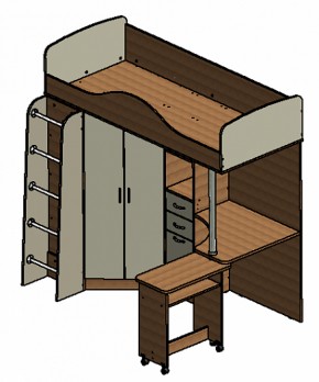 Кровать-чердак Теремок-1 Дуб молочный/Голубой в Реж - rezh.mebel-e96.ru