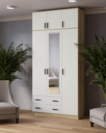 Шкаф Лагуна с антресолью с зеркалом делано/белый (Текс) в Реж - rezh.mebel-e96.ru