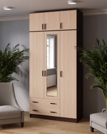 Шкаф Лагуна с антресолью с зеркалом венге/дуб (Текс) в Реж - rezh.mebel-e96.ru