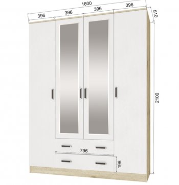 Шкаф 1600 мм Лагуна с антресолью делано/белый (Текс) в Реж - rezh.mebel-e96.ru