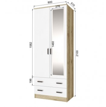 Шкаф 800 мм Лагуна с антресолью делано/белый (Текс) в Реж - rezh.mebel-e96.ru