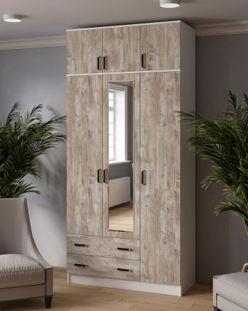 Шкаф Лагуна с антресолью с зеркалом дуб юкон (Текс) в Реж - rezh.mebel-e96.ru