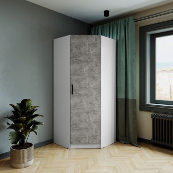 Шкаф угловой Ларс (угол скос), Белый/Ателье светлое (Микон) в Реж - rezh.mebel-e96.ru