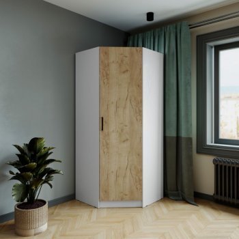 Шкаф угловой Ларс (угол скос), Белый/Крафт золотой (Микон) в Реж - rezh.mebel-e96.ru