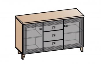 Комод 2дв, 3ящ Лежер КМ-3103 дуб серый/холст вулканический(СанТан) в Реж - rezh.mebel-e96.ru