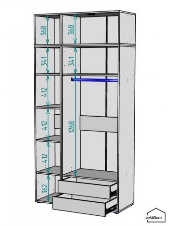 Шкаф с антресолью 1200 мм Linnea MHR-3A-2 2450х1200х510 (Графит-М 11.1.25) в Реж - rezh.mebel-e96.ru