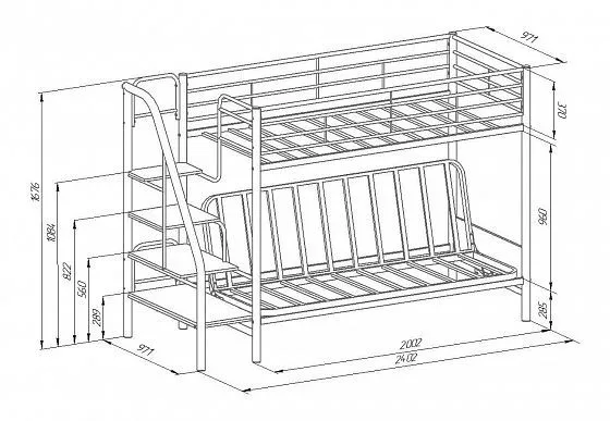 Кровать двухъярусная с диваном Мадлен-3 (велюр) (ФМ) в Реж - rezh.mebel-e96.ru