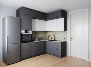 Кухонный гарнитур угловой Меренга МДФ 2200*1700 мм (Санвут) в Реж - rezh.mebel-e96.ru