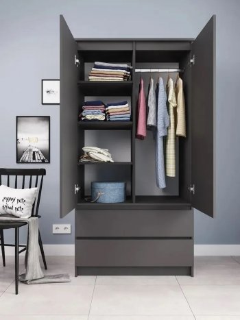 Шкаф 900 мм с антресолью Мори 900.2 графит (ДСВ) в Реж - rezh.mebel-e96.ru