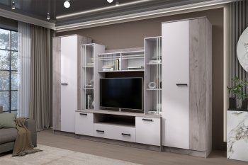 Стенка Николь-2 крафт серый/кашемир (Зарон) в Реж - rezh.mebel-e96.ru