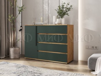 Комод 1 дверь 4 ящика (1200) Норд, крафт/изумруд (Миф) в Реж - rezh.mebel-e96.ru