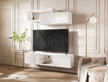 Стенка Норд-1 белый глянец (Миф) в Реж - rezh.mebel-e96.ru