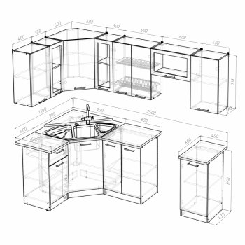 Кухонный гарнитур Ольга оптима 1 1300х2500 мм (Герда) в Реж - rezh.mebel-e96.ru