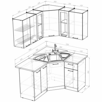 Кухонный гарнитур Ольга оптима 2 1500х1300 мм (Герда) в Реж - rezh.mebel-e96.ru