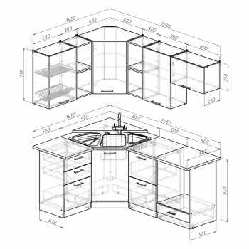 Кухонный гарнитур Ольга оптима 4 1400х2000 мм (Герда) в Реж - rezh.mebel-e96.ru