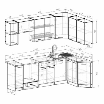 Кухонный гарнитур Ольга прайм 5 2300х1500 мм (Герда) в Реж - rezh.mebel-e96.ru