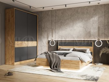 Кровать парящая Роджина с подсветкой, крафт/графит (Миф) в Реж - rezh.mebel-e96.ru