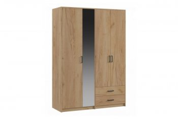 Шкаф 1500 мм  4-х ств. с зеркалом 2 ящ. SVETLANA LOFT, дуб золотой (Генезис) в Реж - rezh.mebel-e96.ru