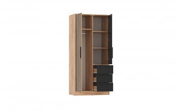 Шкаф 850 мм 83.09 Вегас (2-х дв.) с зеркалом черный (Олмеко) в Реж - rezh.mebel-e96.ru
