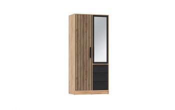 Шкаф 850 мм 83.09 Вегас (2-х дв.) с зеркалом черный (Олмеко) в Реж - rezh.mebel-e96.ru